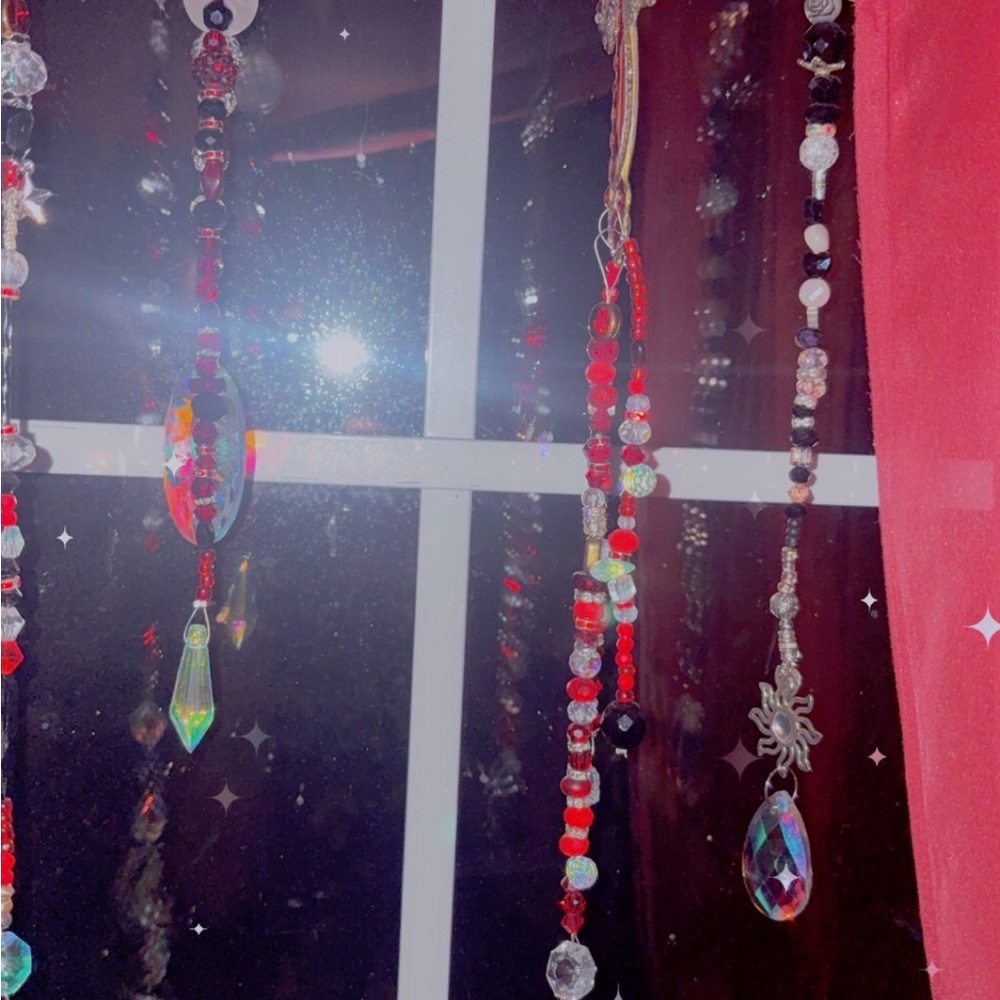 Vibrant Red and Clear Beaded Wall Hanging